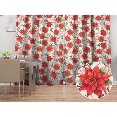 Biante Dekorační závěs Leona LN-180 Vánoční růže a cesmíny na bílém 130x180 cm – Hledejceny.cz