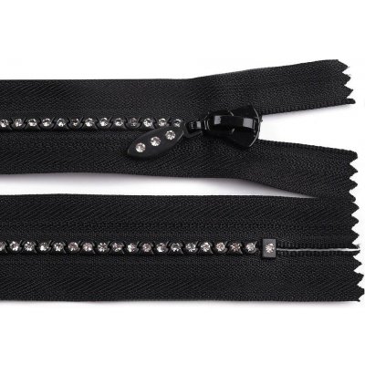 Kostěný zip No 4 délka 16 cm se štrasovými kamínky - černá – Hledejceny.cz