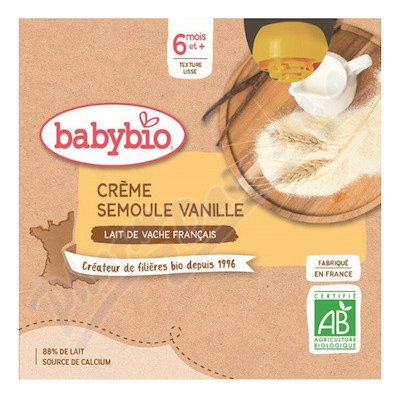 BABYBIO kravské mléko-krupice-vanilka 6m+ 4x85g