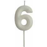 Dortisimo Svíčka s elegantním motivem číslo 6 bílá – Sleviste.cz