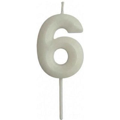 Dortisimo Svíčka s elegantním motivem číslo 6 bílá – Sleviste.cz