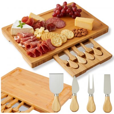 Bambusové servírovací prkénko na sýry uzeniny a nože – Zbozi.Blesk.cz