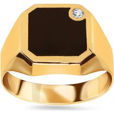 iZlato Forever zlatý pánský prsten s černou glazurou a zirkonem IZ10566
