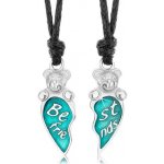 Šperky eshop Šňůrkové náhrdelníky, modré rozpůlené srdce, medvídci, nápis best friends S57.05 – Zboží Dáma