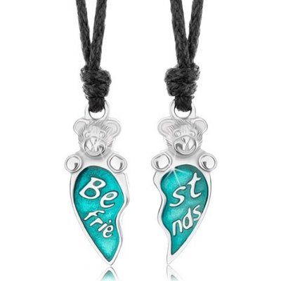 Šperky eshop Šňůrkové náhrdelníky, modré rozpůlené srdce, medvídci, nápis best friends S57.05 – Zboží Mobilmania