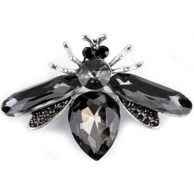 Stoklasa brož s broušenými kamínky včela 2 antracit – Zboží Mobilmania