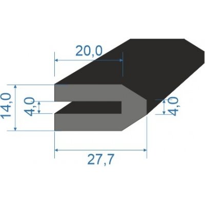 05356155 Pryžový profil tvaru "U", 27,7x14/4mm, 70°Sh, NBR, -40°C/+70°C, černý – Sleviste.cz