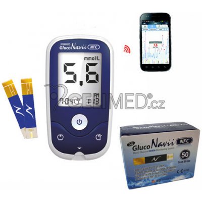 SD Gluco Navii NFC glukometr Kompletní SET +proužky 50 ks + odb.pero + jehely 10 ks – Zboží Dáma