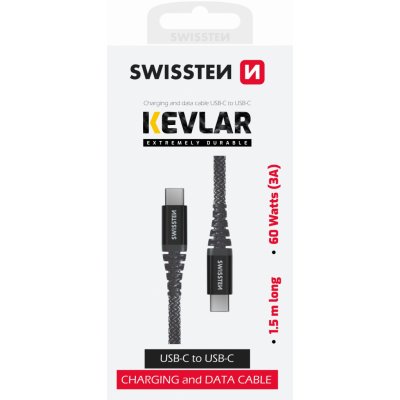 Swissten 71542010 KEVLAR USB-C na USB-C, 1,5m, černý – Zboží Živě