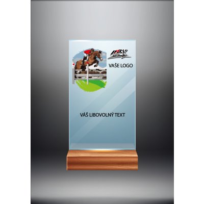 Skleněná trofej na dřevěném podstavci Parkur Výška: 17 cm – Zboží Mobilmania