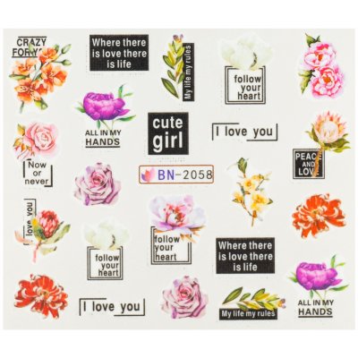 BIO nails Vodolepka BN 2058 květy a nápisy – Hledejceny.cz