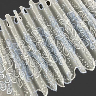 Vitrážová ﻿voálová záclona s výšivkou 2239-2 světlo modrá - výška 40,90 cm , metráž – Zboží Mobilmania