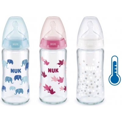 Nuk skleněná kojenecká láhev FC s kontrolou teploty růžová 240 ml – Zboží Mobilmania