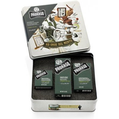 Proraso Cypress & Vetyver krém před holením 100 ml + krém na holení 100 ml + balzám po holení 100 ml + plechový box dárková sada – Zboží Mobilmania