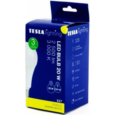 Tesla LED žárovka BULB E27, 20W, 230V, 2500lm, 25 000h, 3000K teplá bílá 220st – Zbozi.Blesk.cz