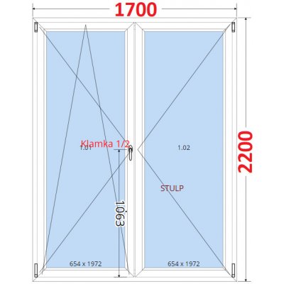 SMART Dvoukřídlé balkonové dveře 170x220, Otevíravé a sklopné