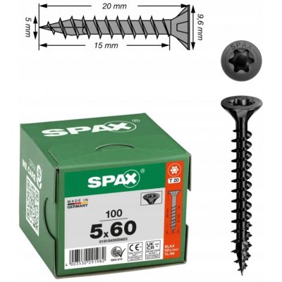 Vruty do dřeva SPAX 5x60mm torx, částečný závit, zápustná hlava, černé, 200 ks – Hledejceny.cz