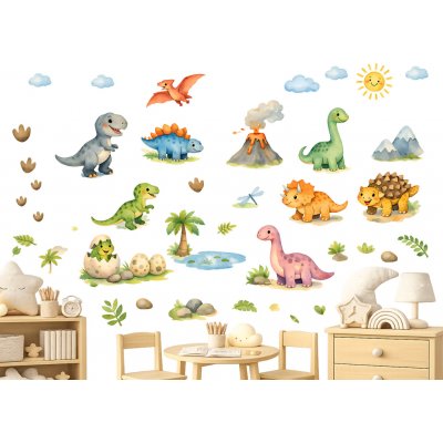 Nalepte.cz Kreslení dinosauři textilní přelepitelné samolepky na zeď arch 71 x 100 cm – Zboží Mobilmania