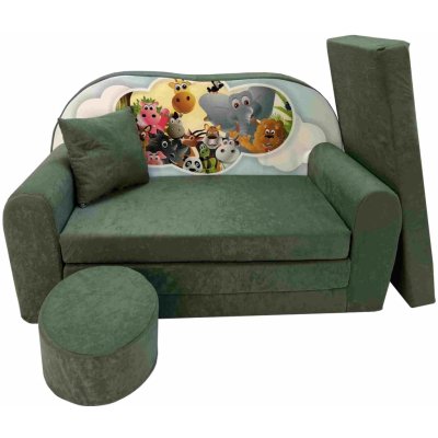 Fimex Dětská rozkládací pohovka + taburet Afrika zelená – Sleviste.cz