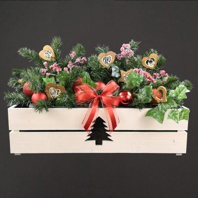 Amadea Dřevěný vánoční truhlík se stromečkem bílý 62x21,5x17 cm