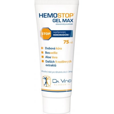 Da Vinci Academia HemoStop Gel Max bylinný gel pro regeneraci pokožky konečníku a pro podporu léčby hemoroidů 75 ml