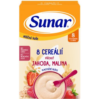 Sunar mléčná kaše s 8 cereáliemi, jahoda, malina 210 g