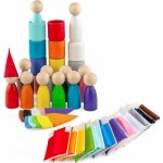Montessori Ulanik dřevěná hračka "Peg Dolls with Hats Beds and Cups" – Zboží Dáma