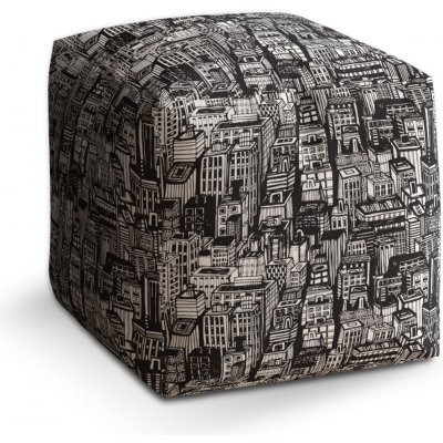 Sablio taburet Cube kreslené mrakodrapy 40x40x40 cm – Zboží Mobilmania