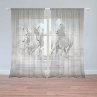Sablio Záclony Bílí koně: 2ks 150x250cm – Hledejceny.cz