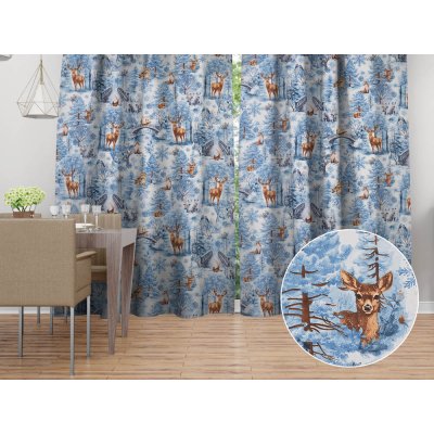 Biante Vánoční bavlněný závěs Sandra SA-674 Lesní zvířata v zimním lese na modrém 150x190 cm – Hledejceny.cz