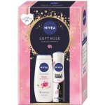 Nivea Soft Care Rose & Almond Oil sprchový gel 250 ml + Nivea Black & White Invisible Clear antiperspirant sprej 150 ml, kosmetická sada pro ženy – Zbozi.Blesk.cz