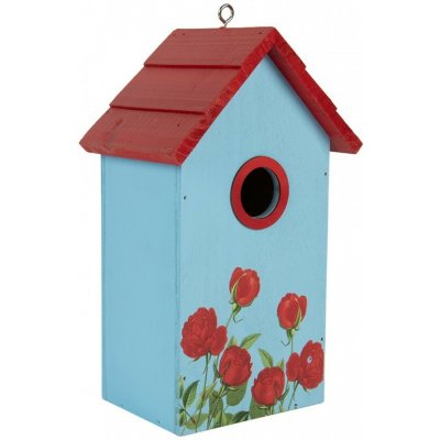 Červeno-modrá dřevěná ptačí budka s růžemi Birdhouse - 15*10*22 cm - Clayre & Eef – Hledejceny.cz
