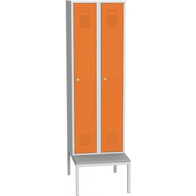 SJS 180 60 LAV skříň šatní vysoká s lavičkou šedá/oranžová – HobbyKompas.cz