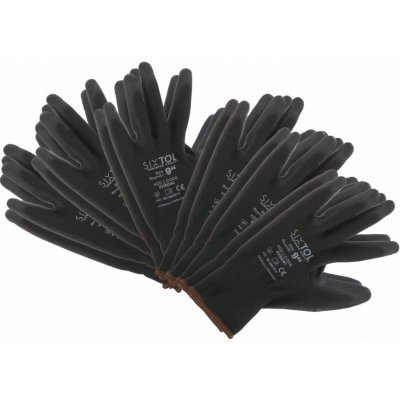Rukavice pracovní z polyesteru polomáčené v PU GLOVE PE-PU 9, černé, vel 9", 6 párů SIXTOL – Zboží Mobilmania
