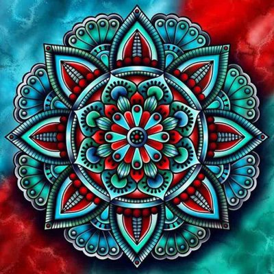 Norimpex Diamantové malování 7D obrázek Mandala modrá a červená 30 x 30 cm – Zboží Mobilmania