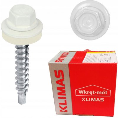 Samořezný střešní farmářský šroub KLIMAS 4,8 x 35 SW8 RAL 9010 Čistě bílý s podložkou EPDM (250 ks/bal) – Hledejceny.cz