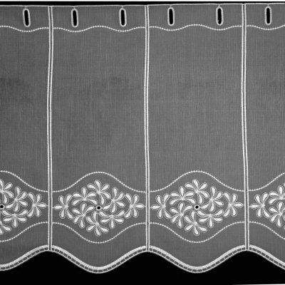 Rand voálová vitrážová záclona 30186 lístečky, vyšívaná s bordurou, bílá, výška 45cm (v metráži)
