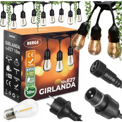 BERGE Venkovní dekorační řetěz GIRLAND 11x E27 1W 230V IP44 10m – Hledejceny.cz
