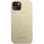 Pouzdro Guess Glitter Flakes Metal Logo iPhone 14 Plus - zlaté – Sleviste.cz