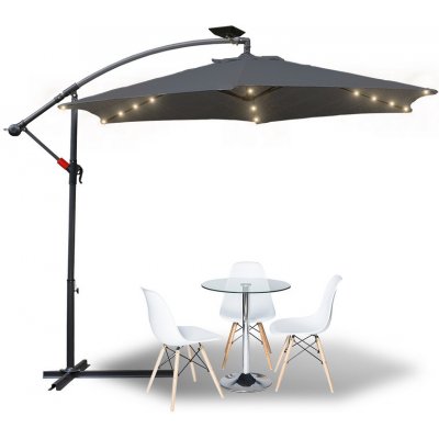 Yakimz 3m slunečník UV40+ Camping Pendulum Pavilion LED Solar Garden Umbrella Šedá – Zboží Mobilmania