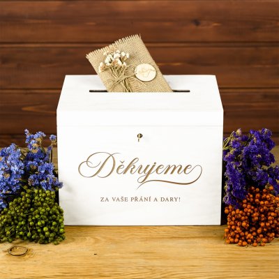 Dřevia Bílá svatební truhla na přání – DĚKUJEME – Hledejceny.cz