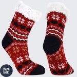 Domácí teplé ponožky s kožíškem protiskluzové srdce červená – Zboží Mobilmania
