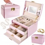 ISO 6400 šperkovnice se zrcadlem na klíč růžová – Sleviste.cz