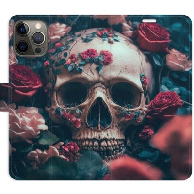 Pouzdro iSaprio Flip s kapsičkami na karty - Skull in Roses 02 Apple iPhone 12 / 12 Pro