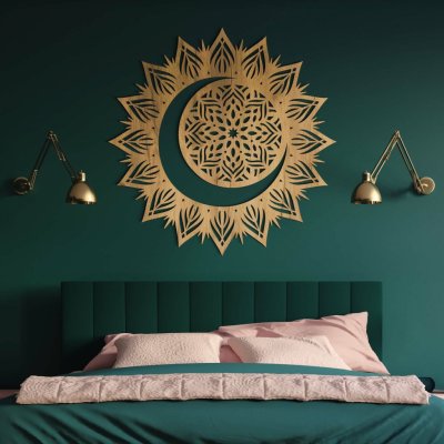 Dřevěná mandala na stěnu - Slunce a měsíc