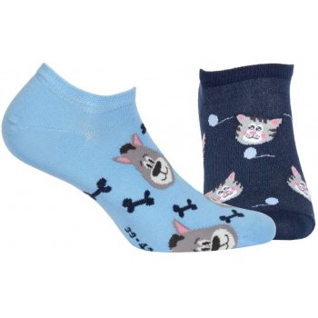 Veselé barevné bavlněné ponožky s kočkou a psem