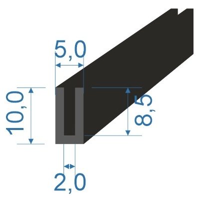 00535301 Pryžový profil tvaru "U", 10x5/2mm, 70°Sh, EPDM, -40°C/+100°C, černý | Zboží Auto