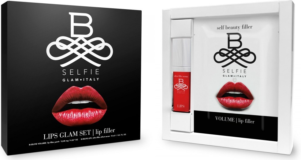 B-Selfie Glam Lips pro vyplnění rtů 4 balení náplastí + sérum 15 ml dárková sada