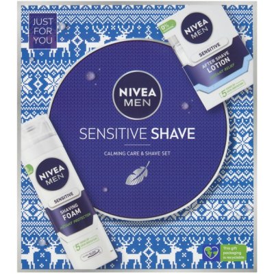 Nivea Men Sensitive Shave voda po holení Men Sensitive 100 ml + pěna na holení Men Sensitive 200 ml dárková sada – Zbozi.Blesk.cz