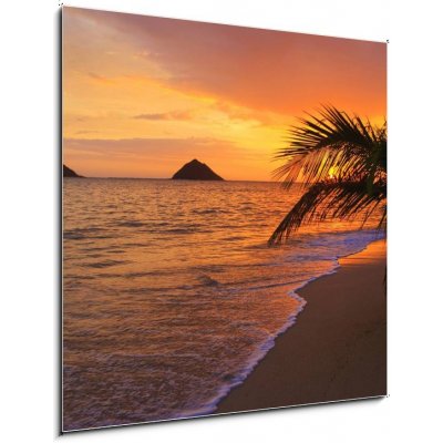 Skleněný obraz 1D - 50 x 50 cm - Pacific sunrise at Lanikai beach in Hawaii Pacifik východ slunce na pláži Lanikai na Havaji – Hledejceny.cz